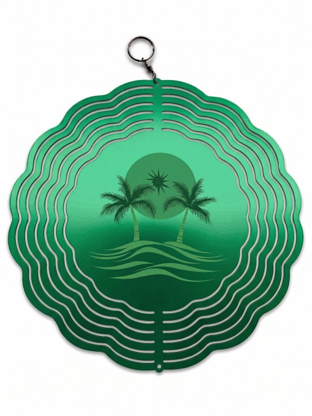 10" Tropical Palm Tree Kinetic Wind Spinner - Green Metal Hanging Yard Decor